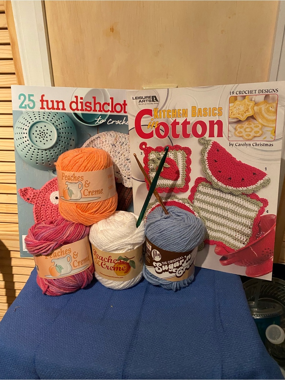 Assorted Crochet Yarn Bundle with Crochet Books - Orange, Pink, White, Blue